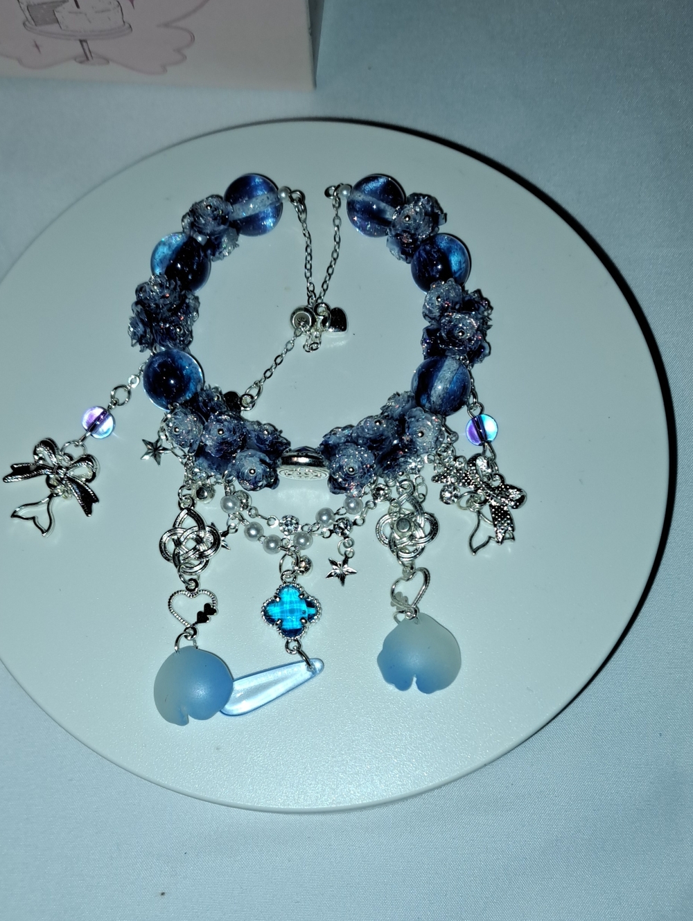 Blue Glass Bead Charm Bracelet - Women Jewelry